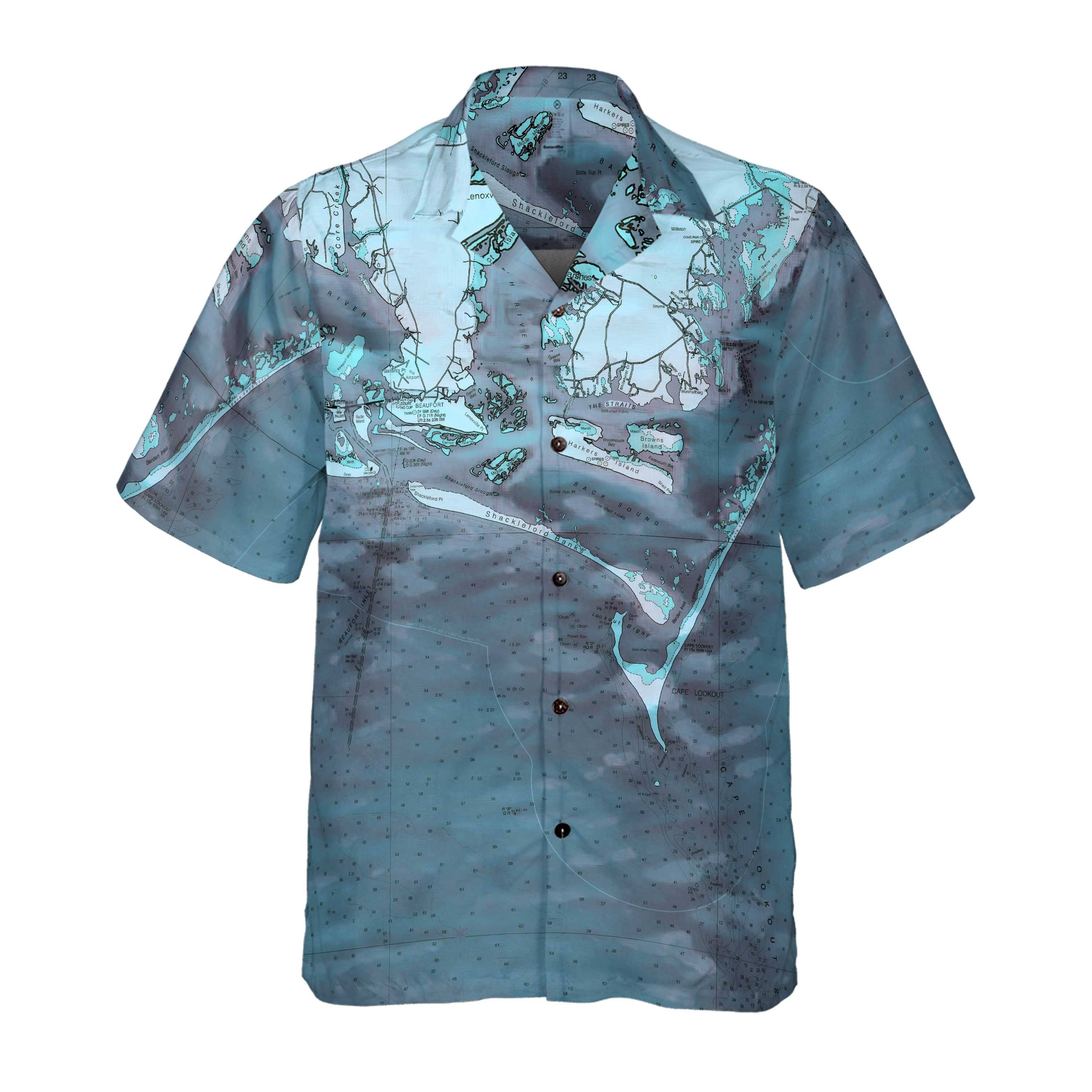 The Seafoam Green Cape Lookout and Beaufort NC Coconut Button Camp Shirt