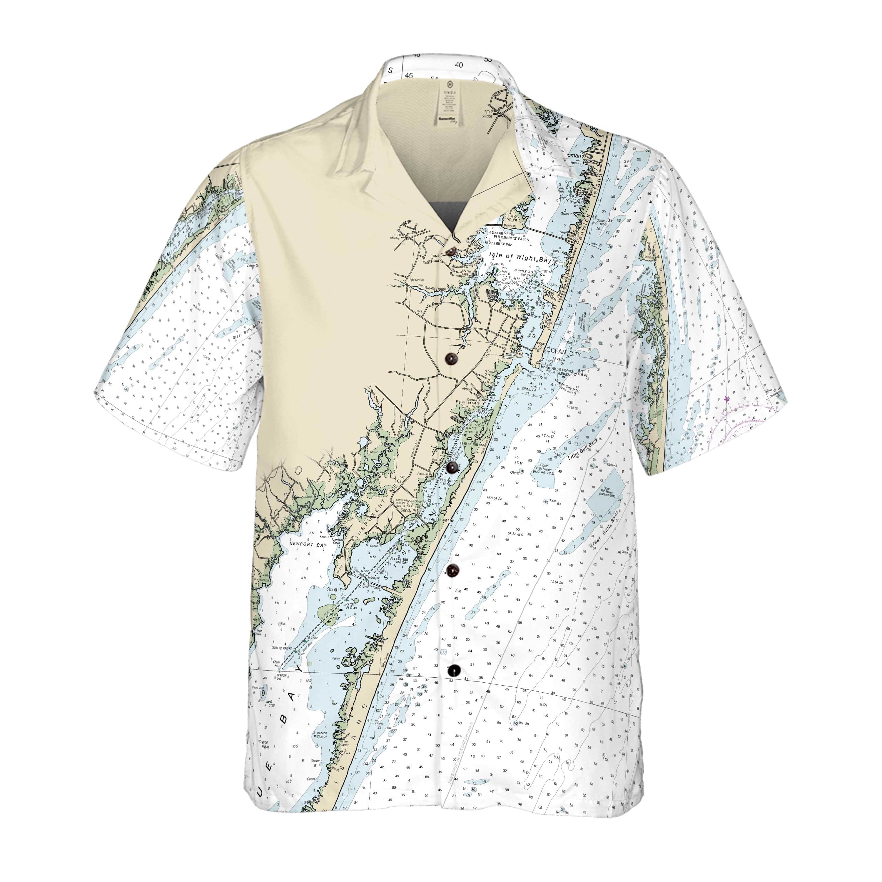 The Ocean City and Chincoteague Bay Coconut Button Camp Shirt