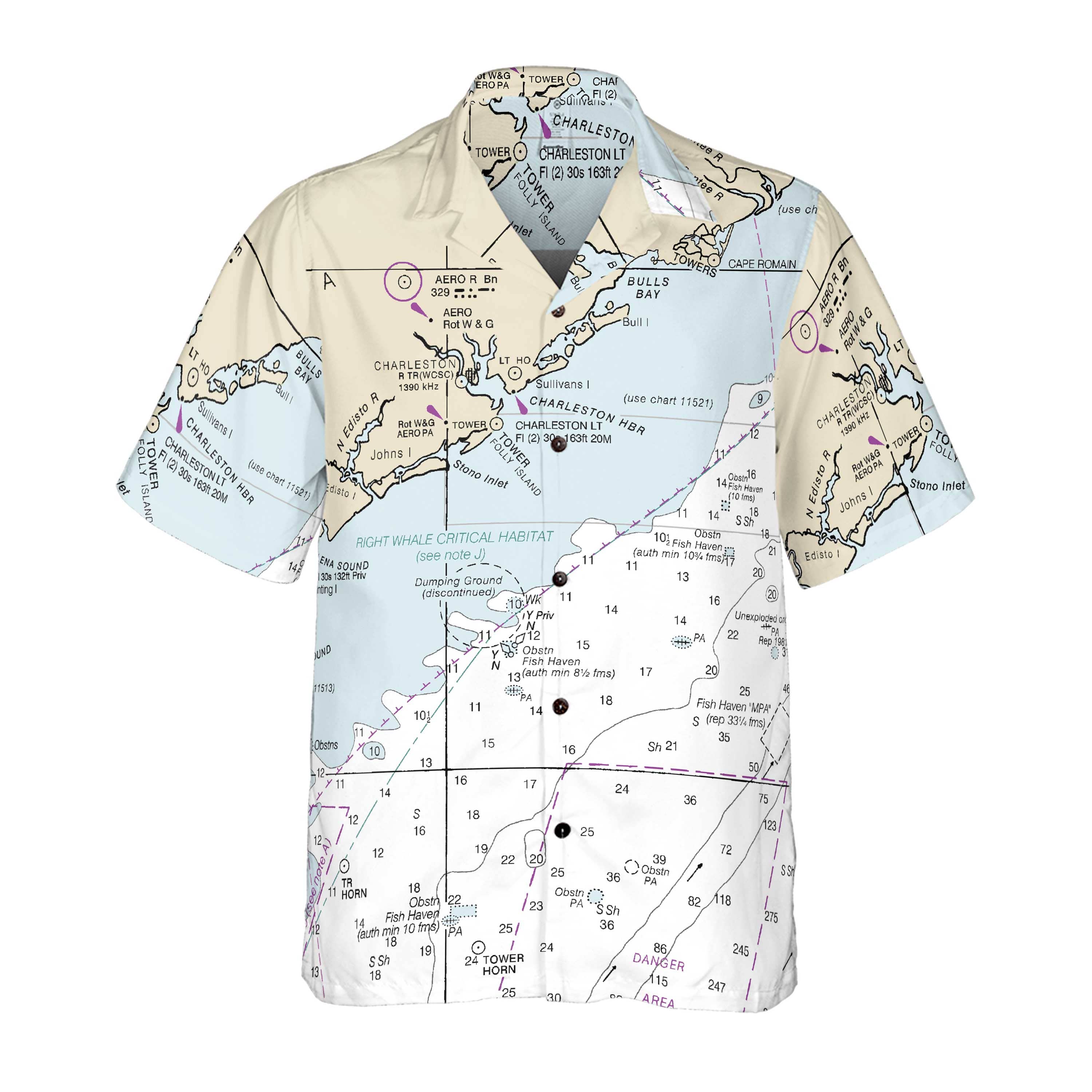 The Charleston Harbor Navigator Coconut Button Camp Shirt