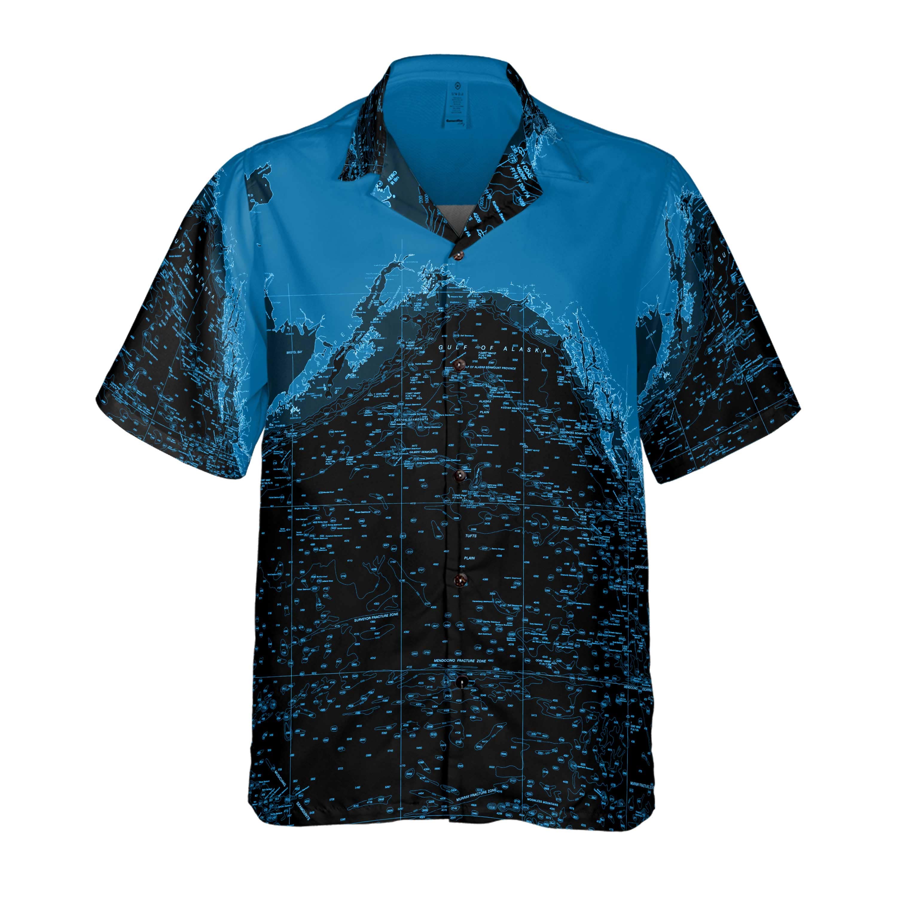 The Blue Night Vision Gulf of Alaska Coconut Button Camp Shirt