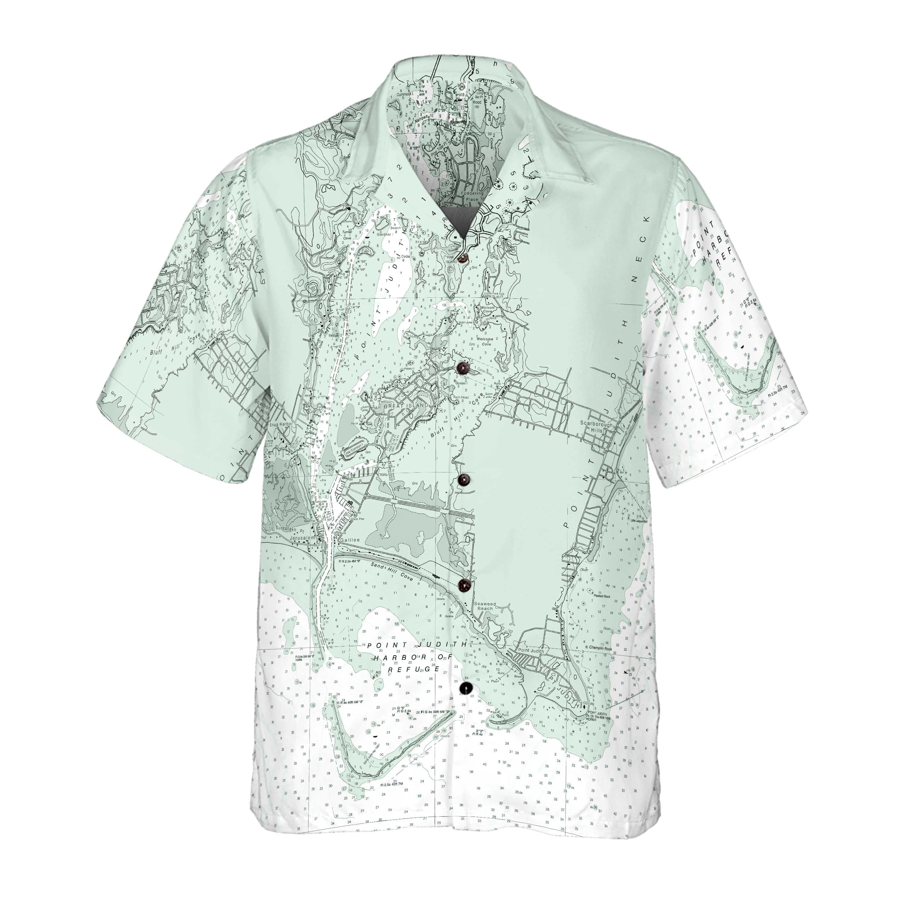 The Point Judith Seafoam Green Navigator Coconut Button Camp Shirt