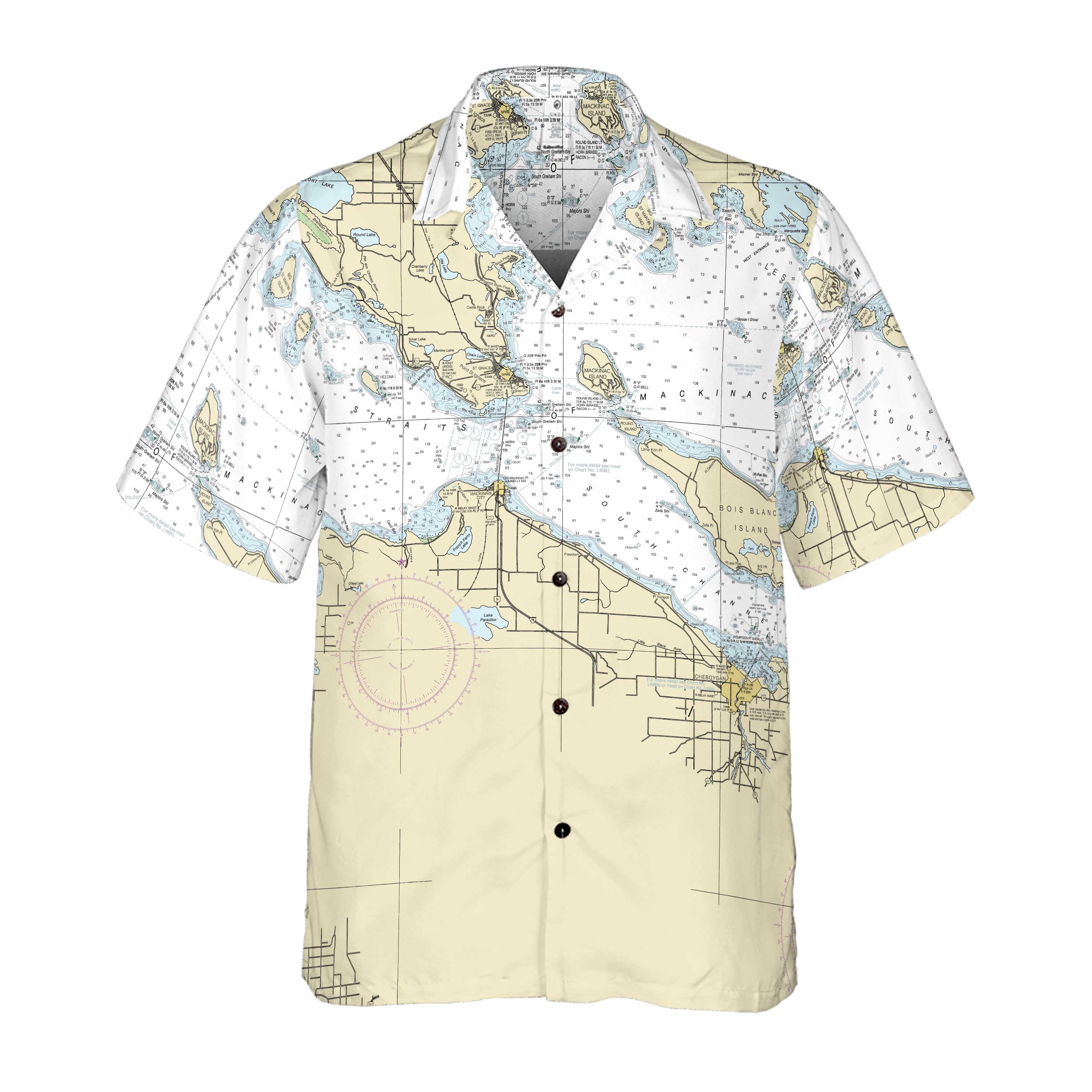 The Straits of Mackinac Mariner Coconut Button Camp Shirt