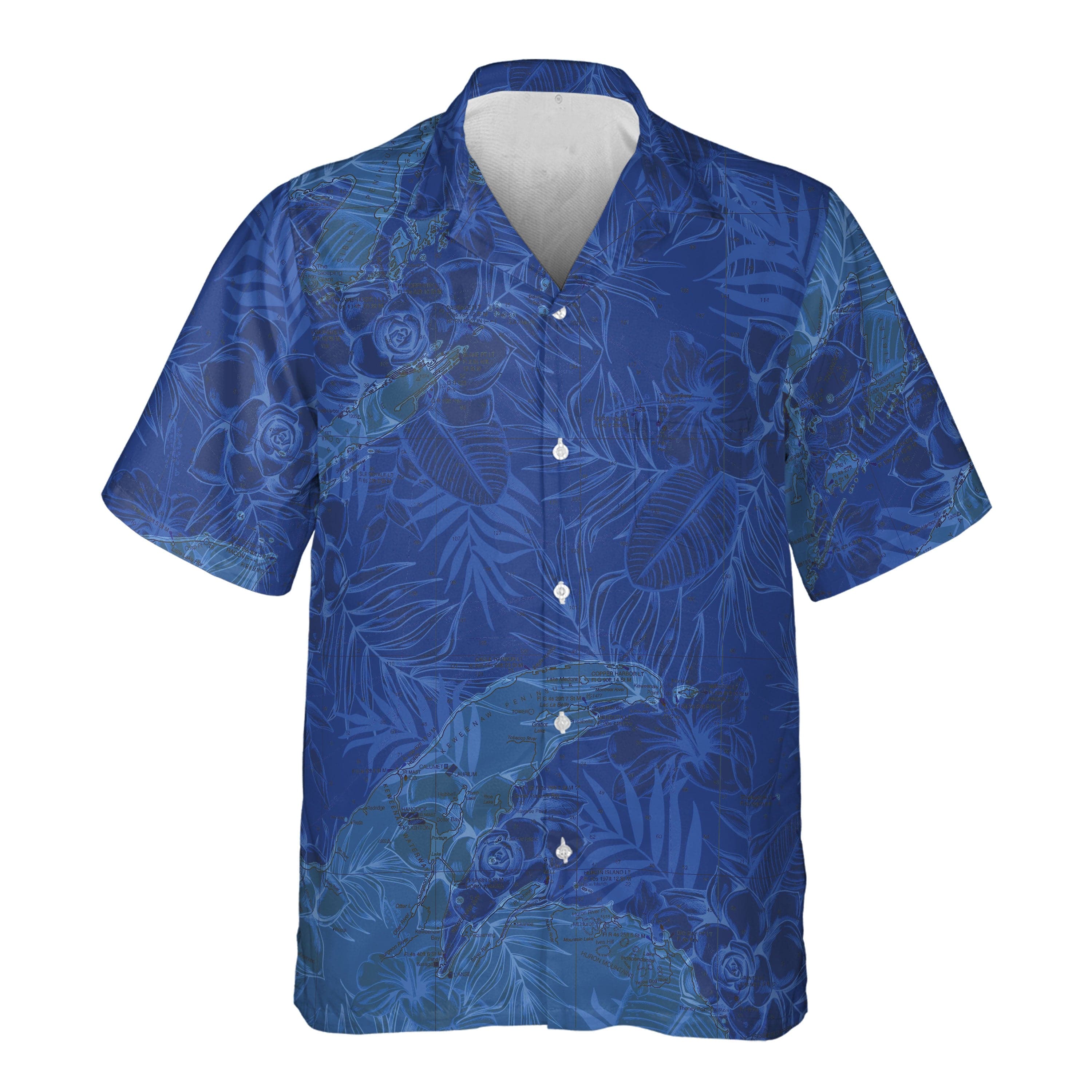The Lake Superior Deep Blue Flowers Pocket Shirt