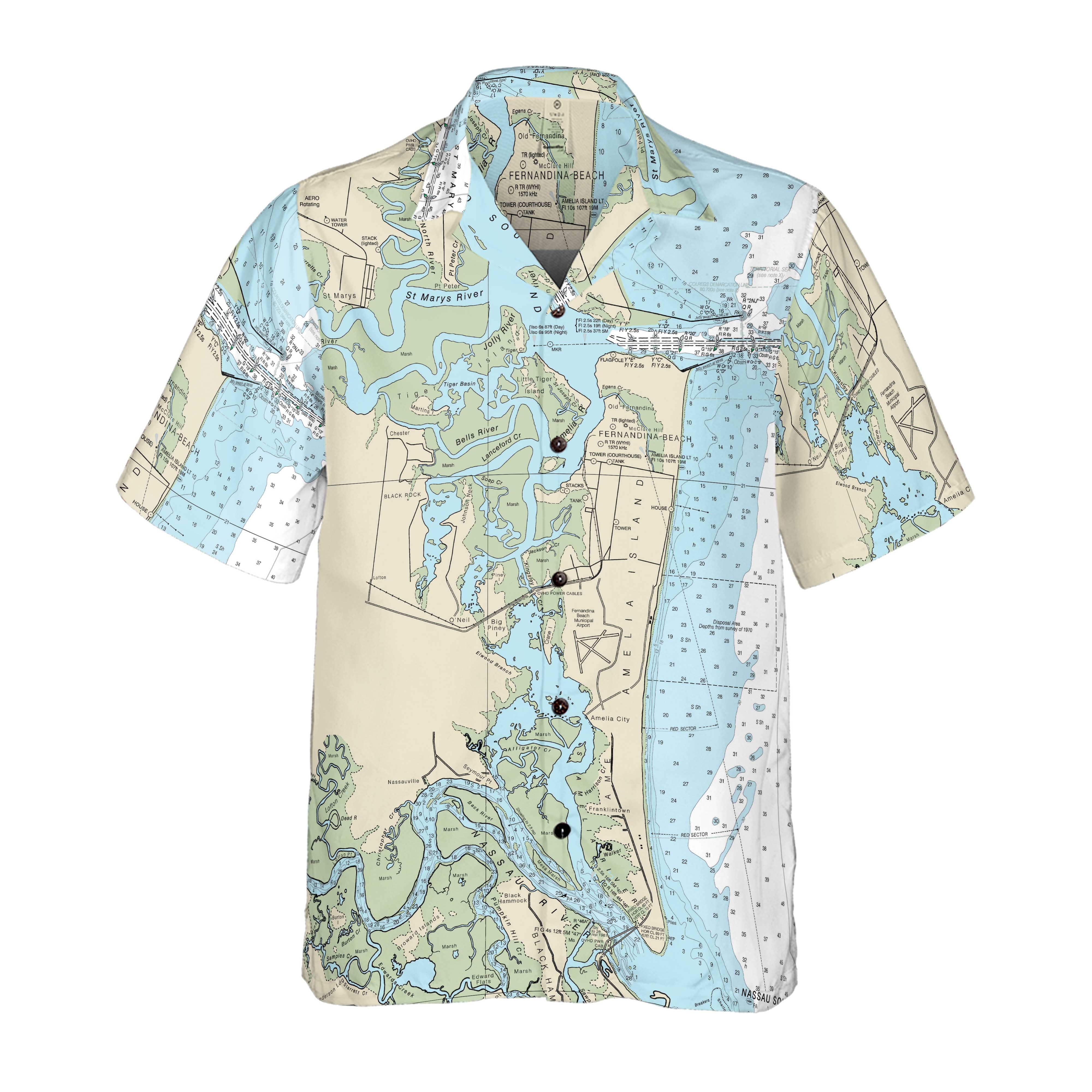 The Amelia Island and Fernandina Beach Coconut Button Camp Shirt
