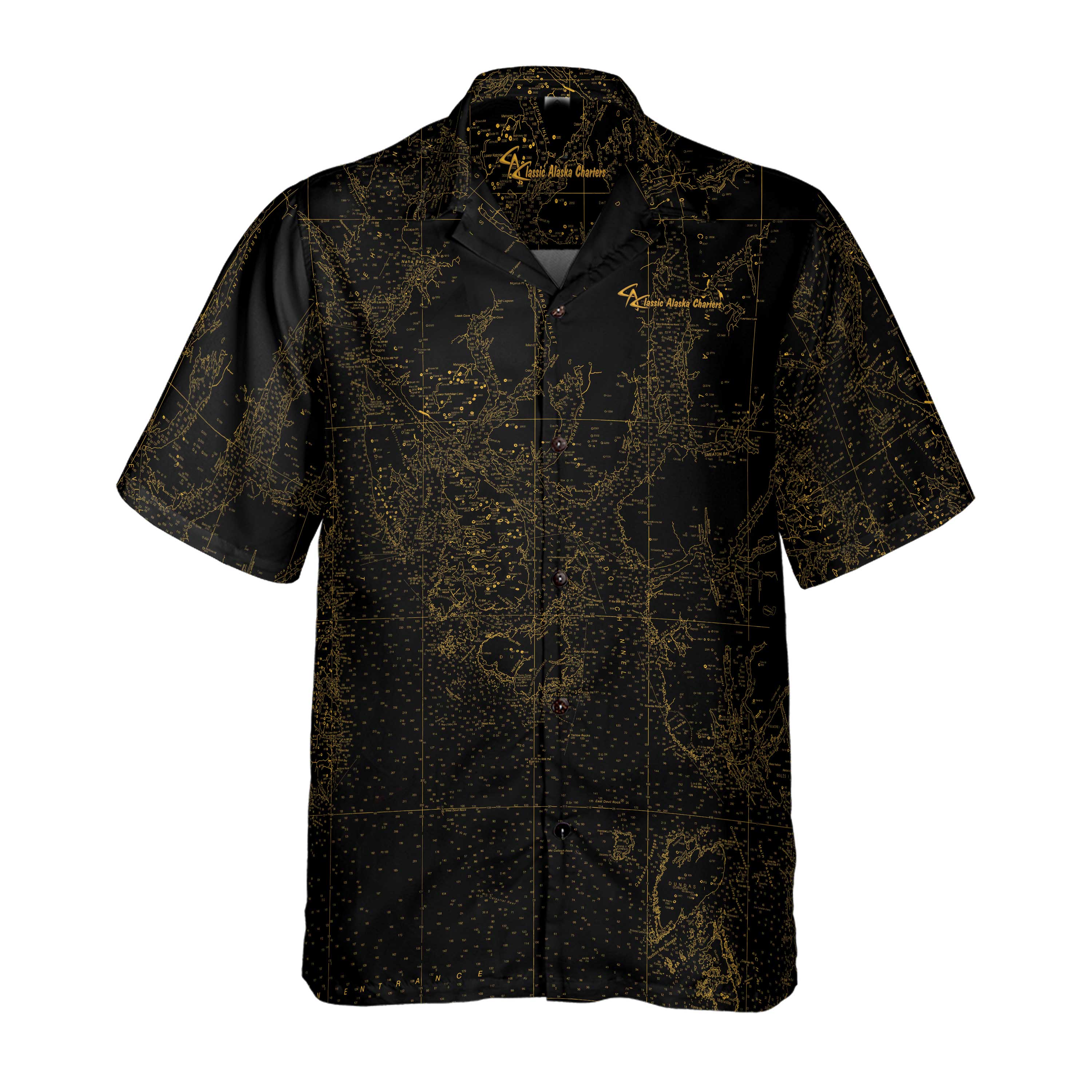 The CAC Midnight Gold Coconut Button Camp Shirt