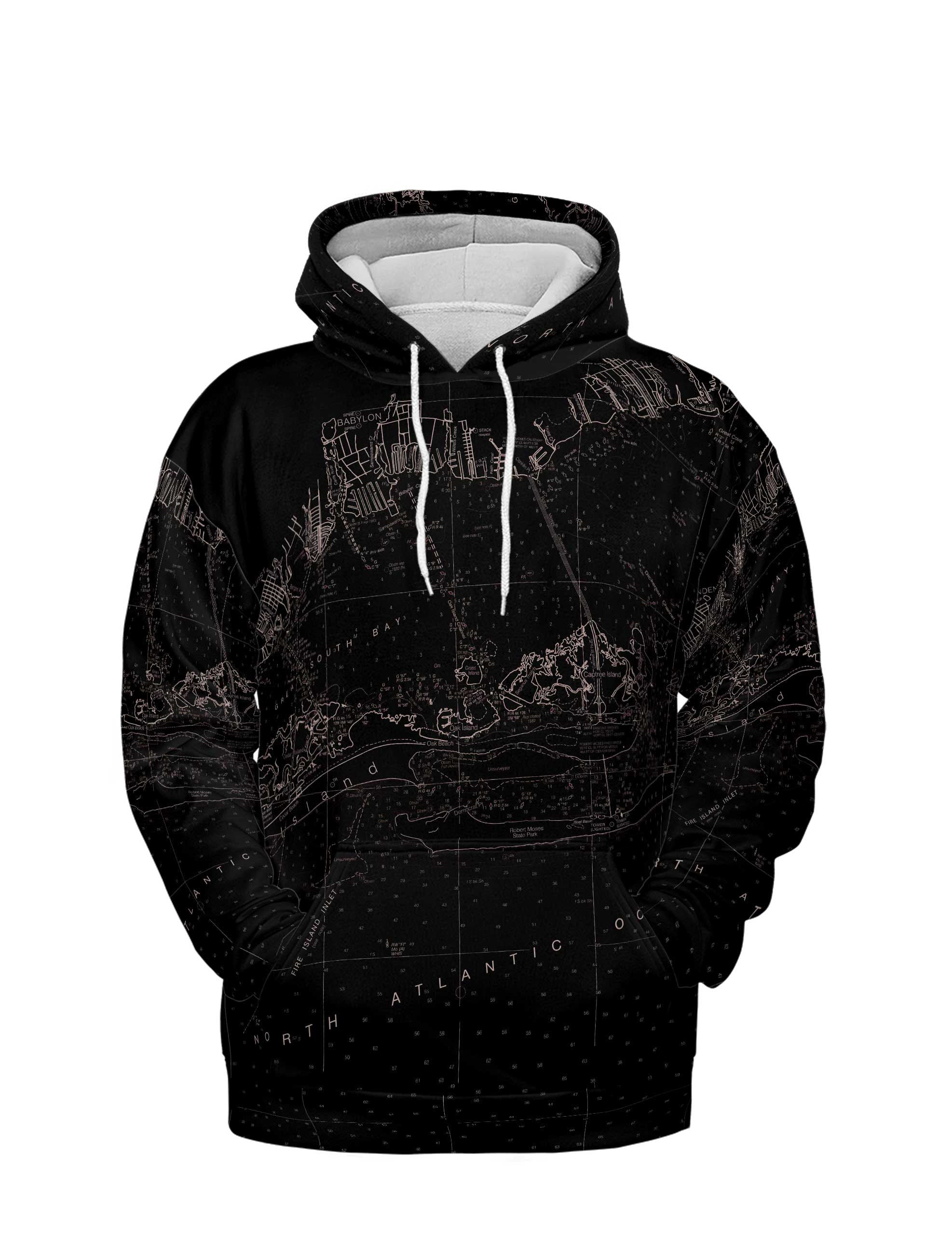 New York Fire Island Inlet black hoodie front