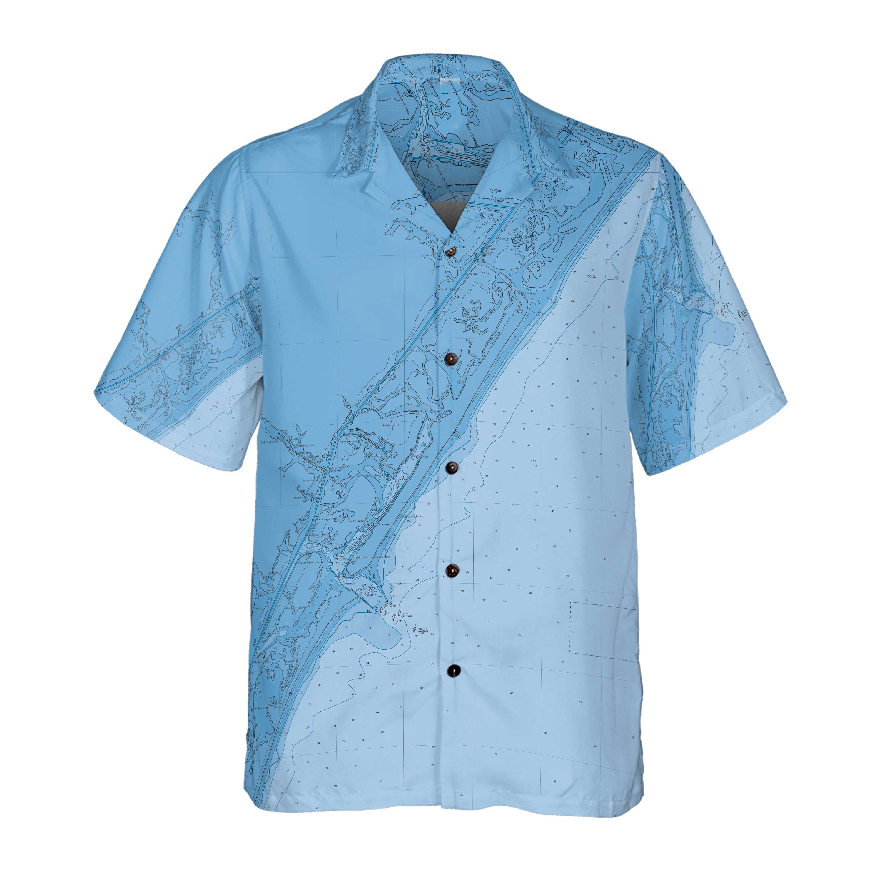 The Wrightsville Beach Blues Coconut Button Camp Shirt