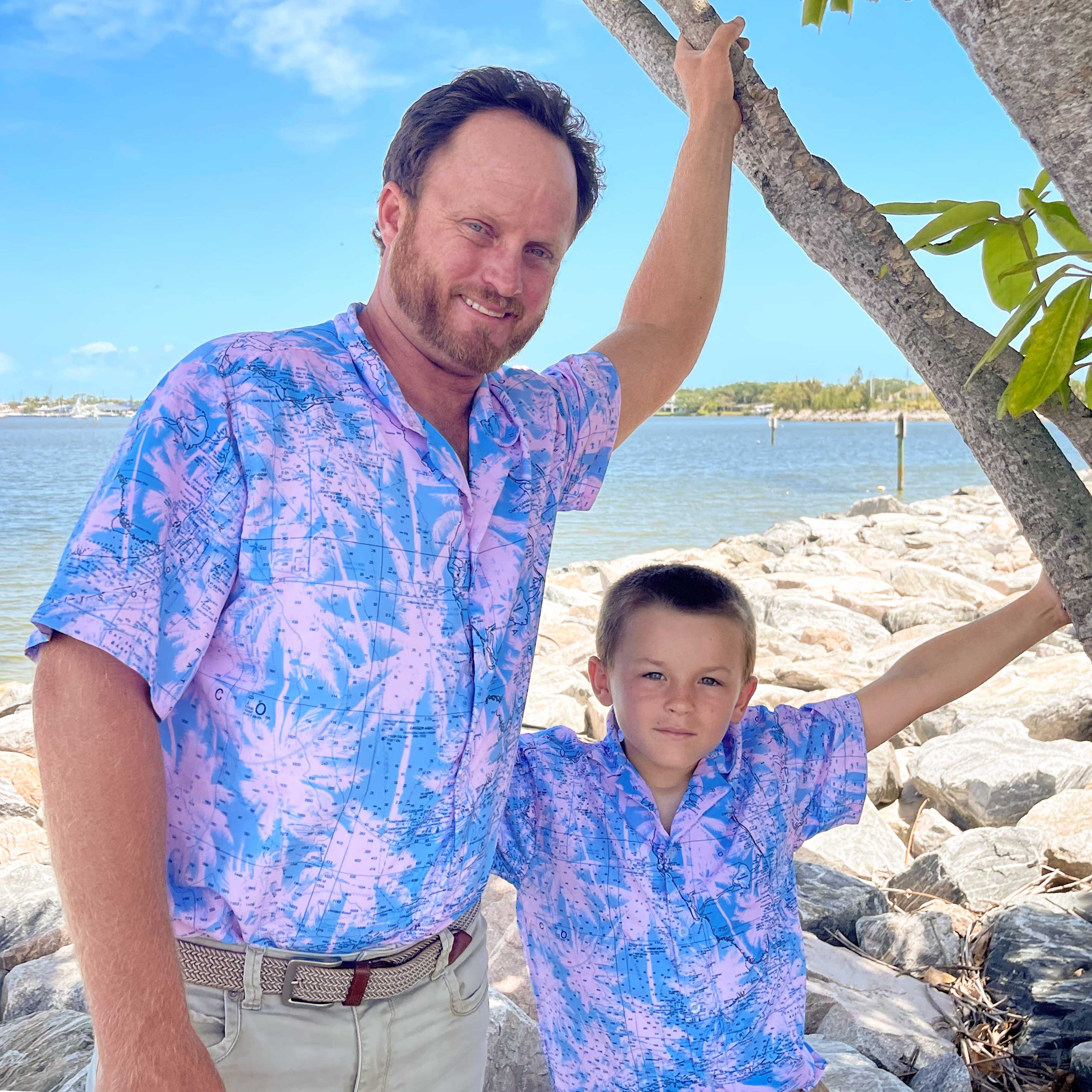 Father and son matching shirts