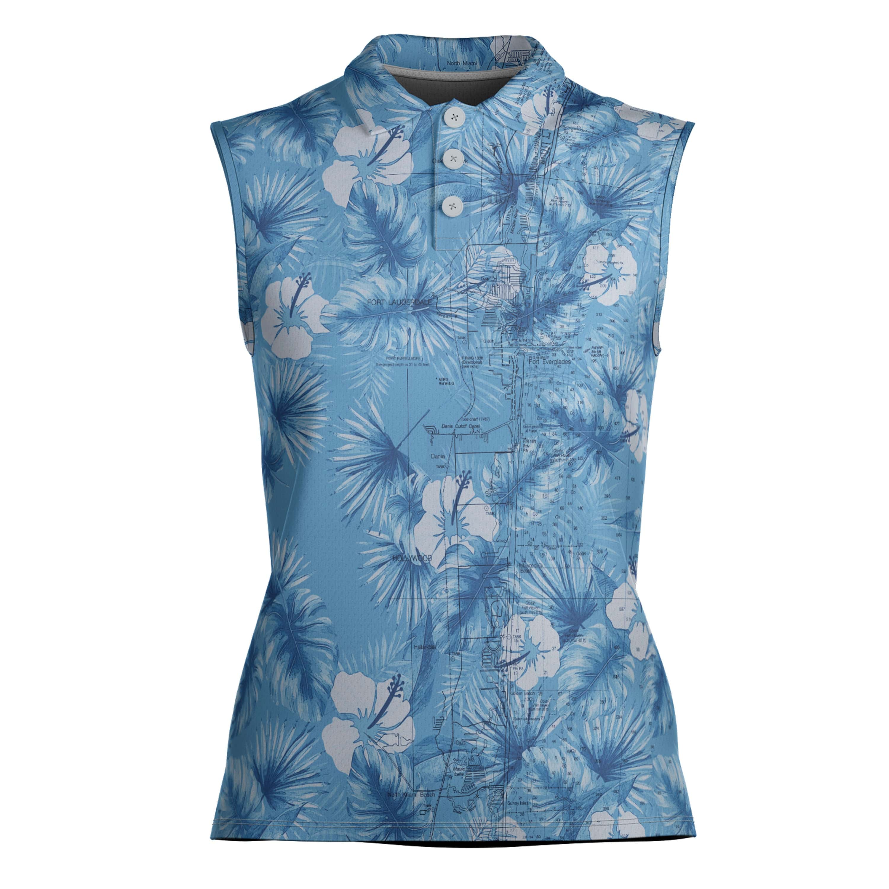 The Ft Lauderdale Blue Tropical Women's Sleeveless Polo Shirt