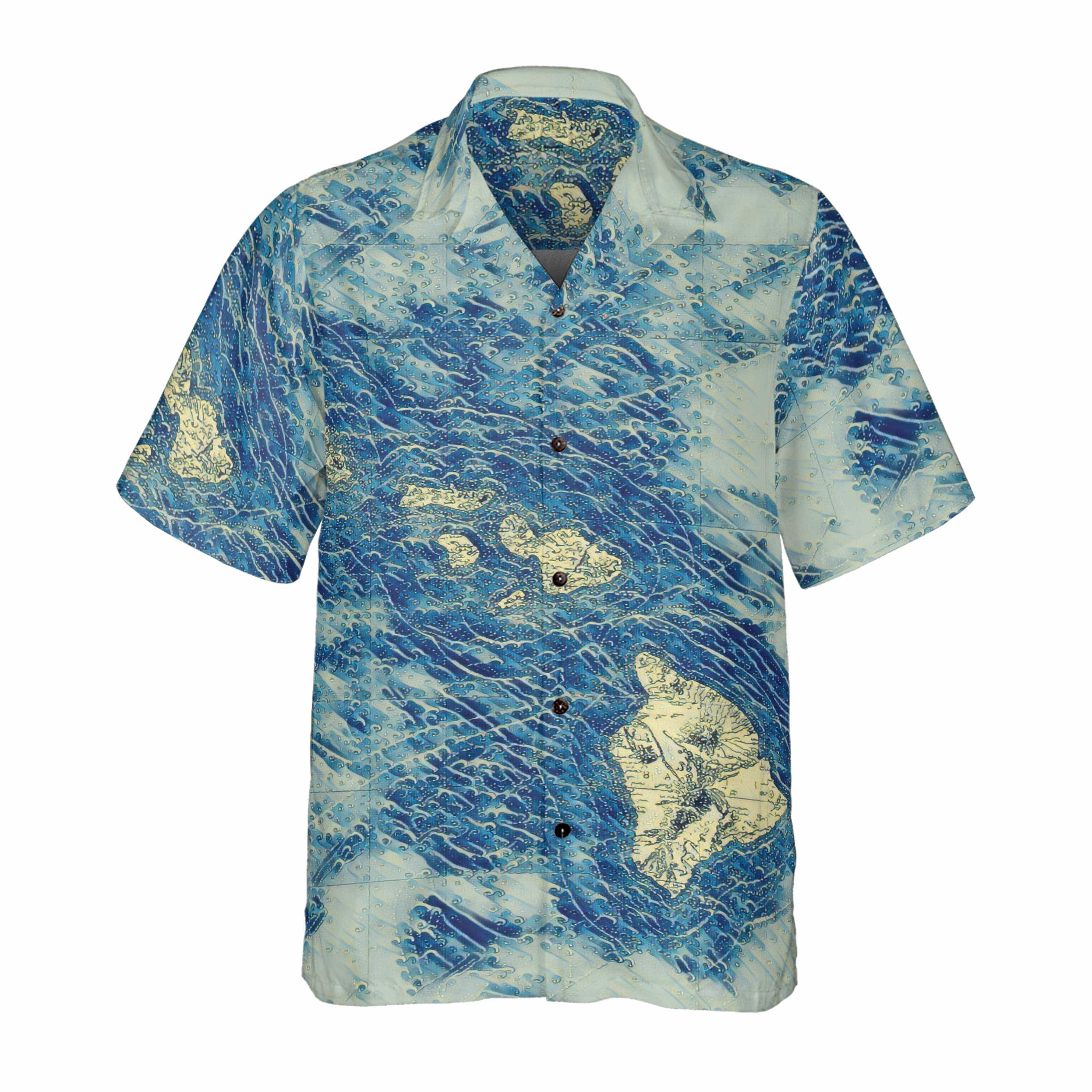 The Hawaii Watercolor Waves Coconut Button Camp Shirt