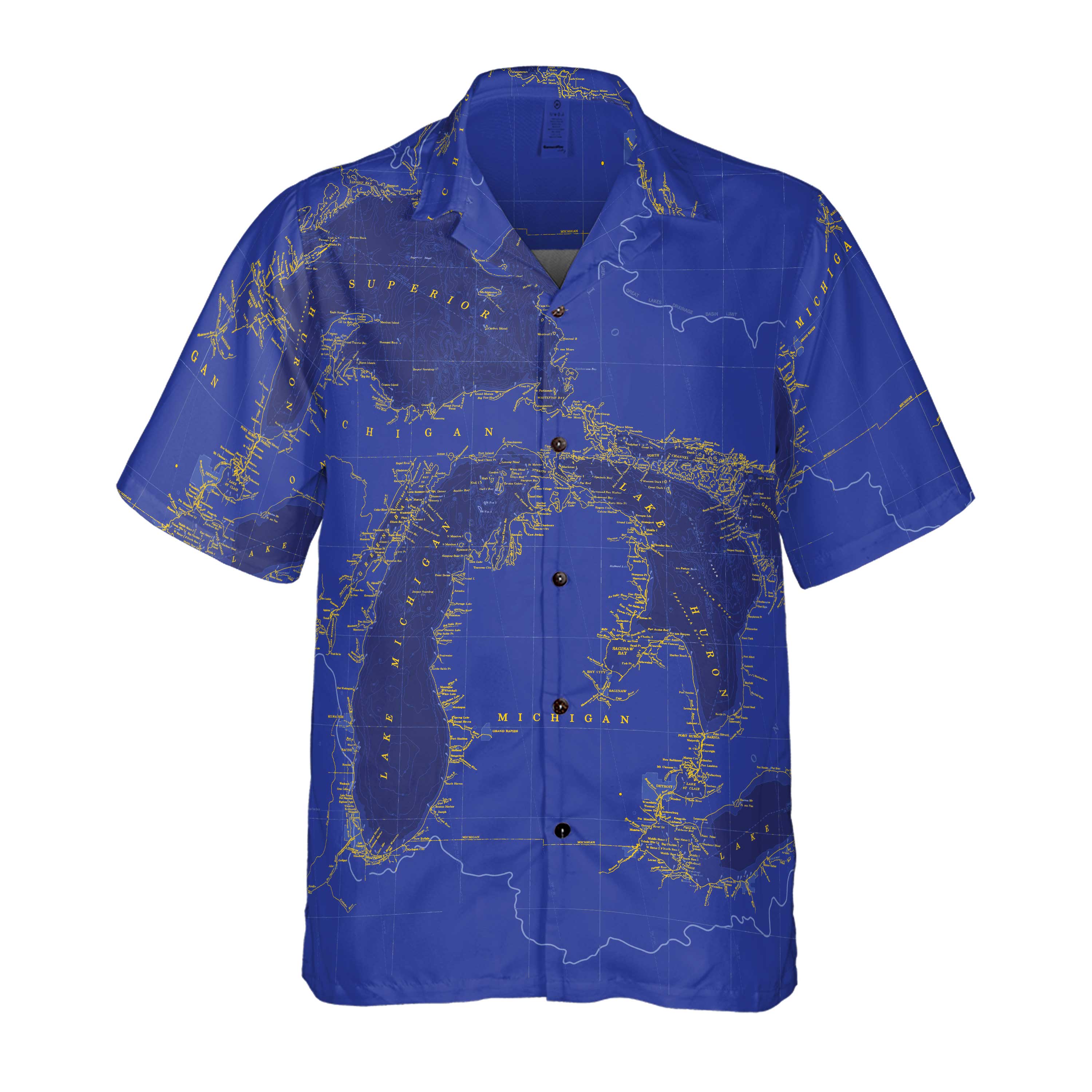 The Great Lakes Blue Marine Coconut Button Camp Shirt