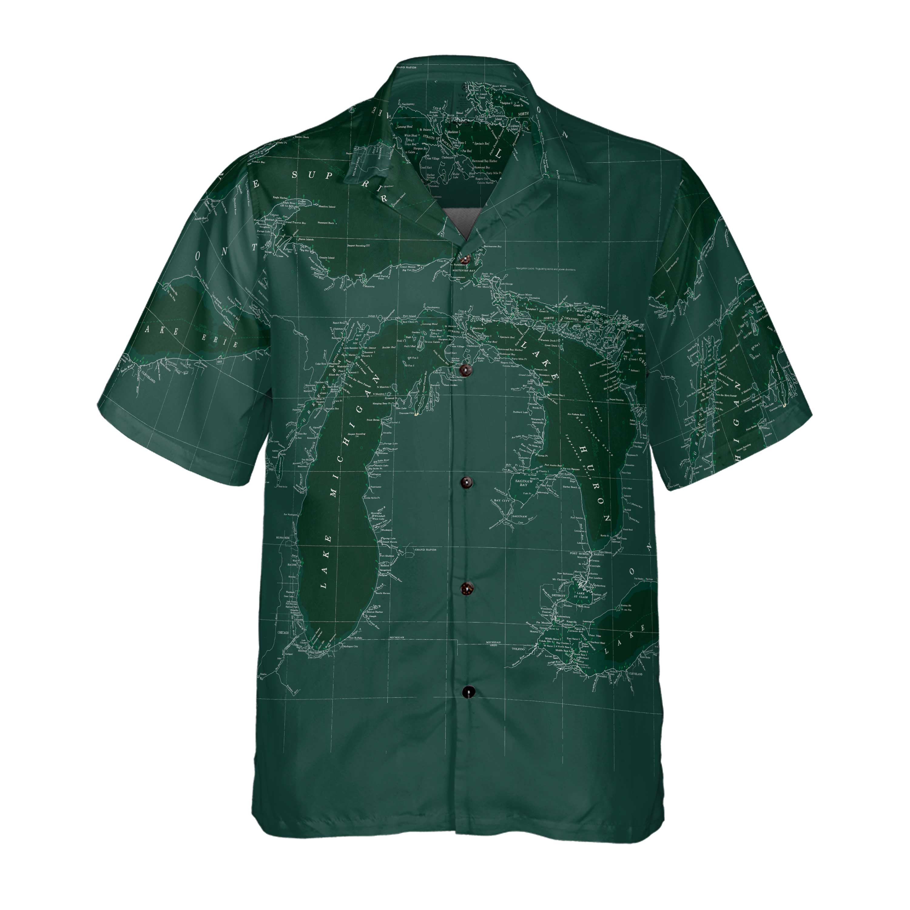 The Great Lakes Green and White Coconut Button Camp Shirt