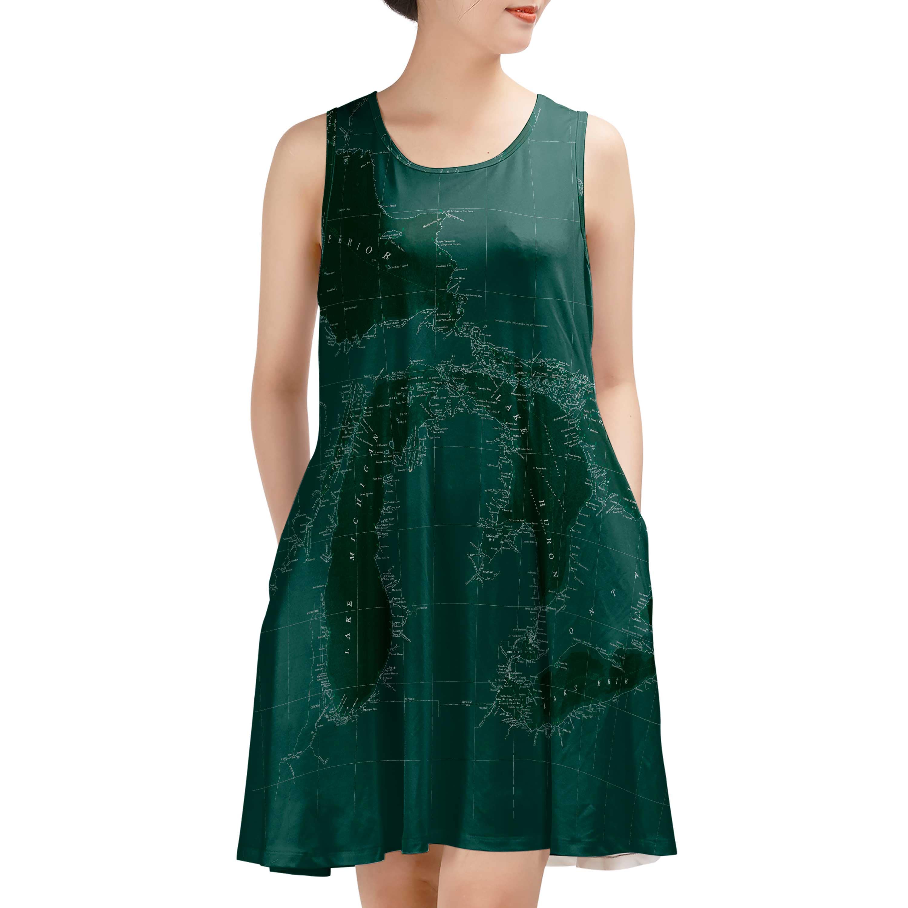 The Great Lakes Green and White Sundress