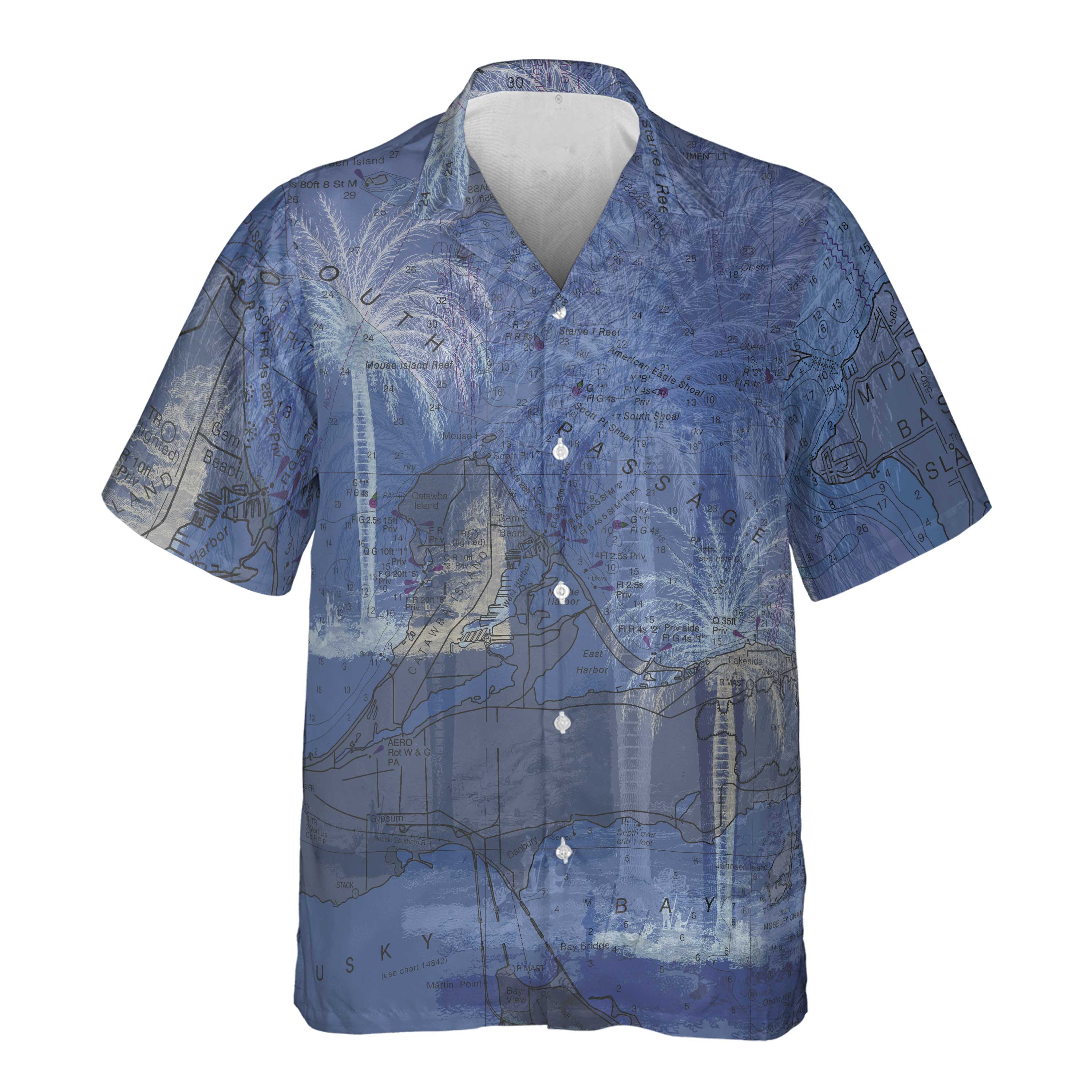 The Lake Erie Islands Soft Blue Palms Pocket Shirt