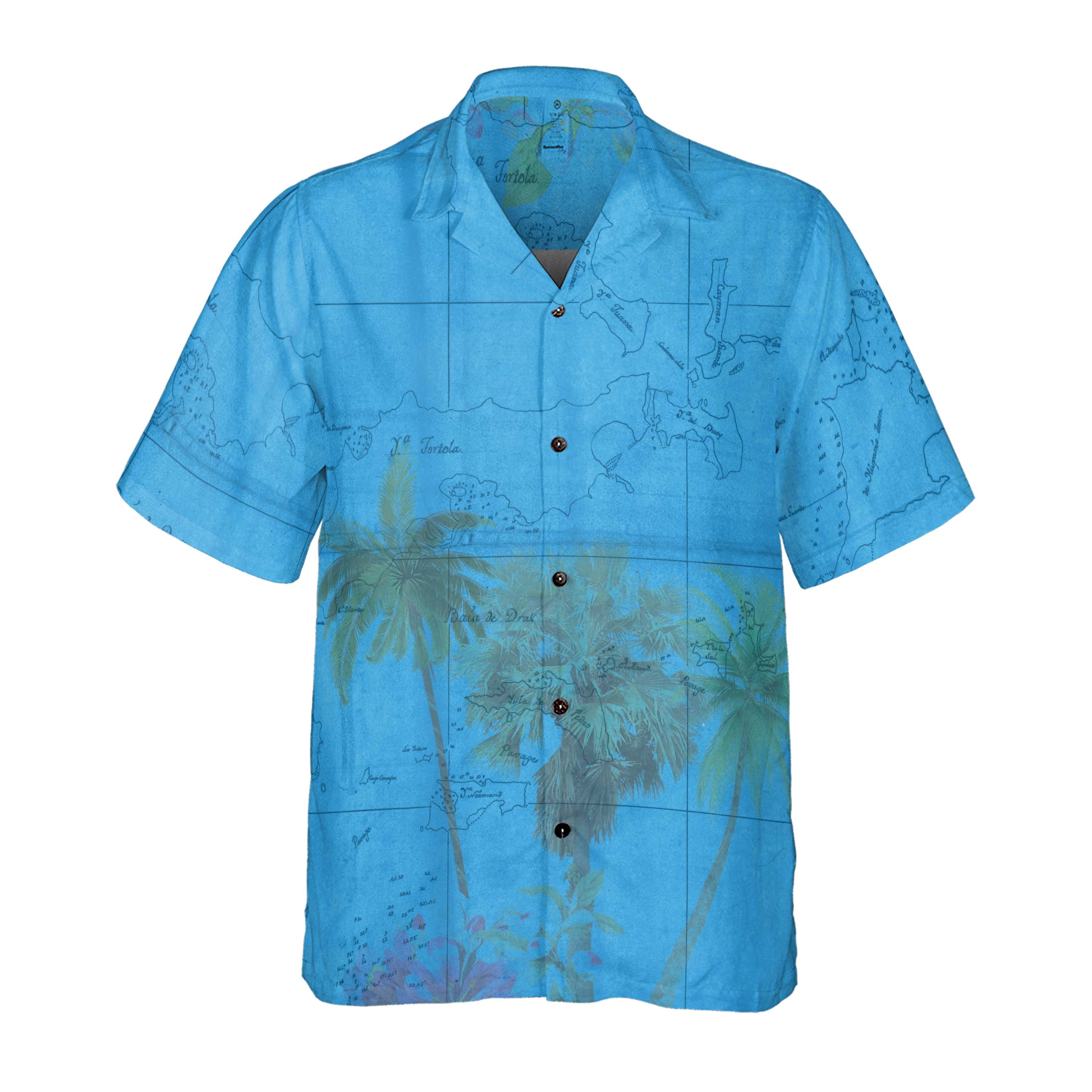 The British Virgin Islands Tropical Blue Coconut Button Camp Shirt