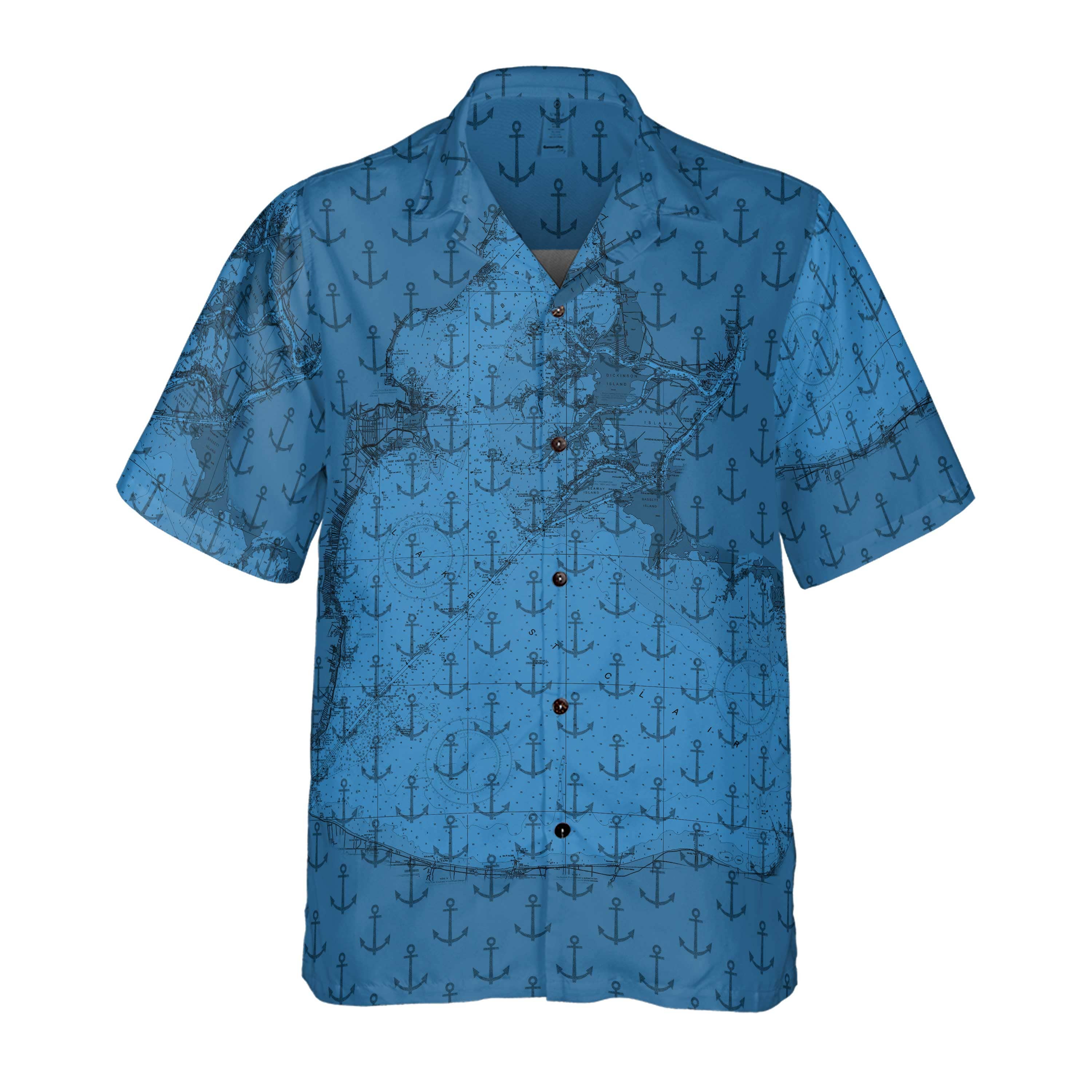 The Lake St Clair Deep Blue Anchors Coconut Button Shirt