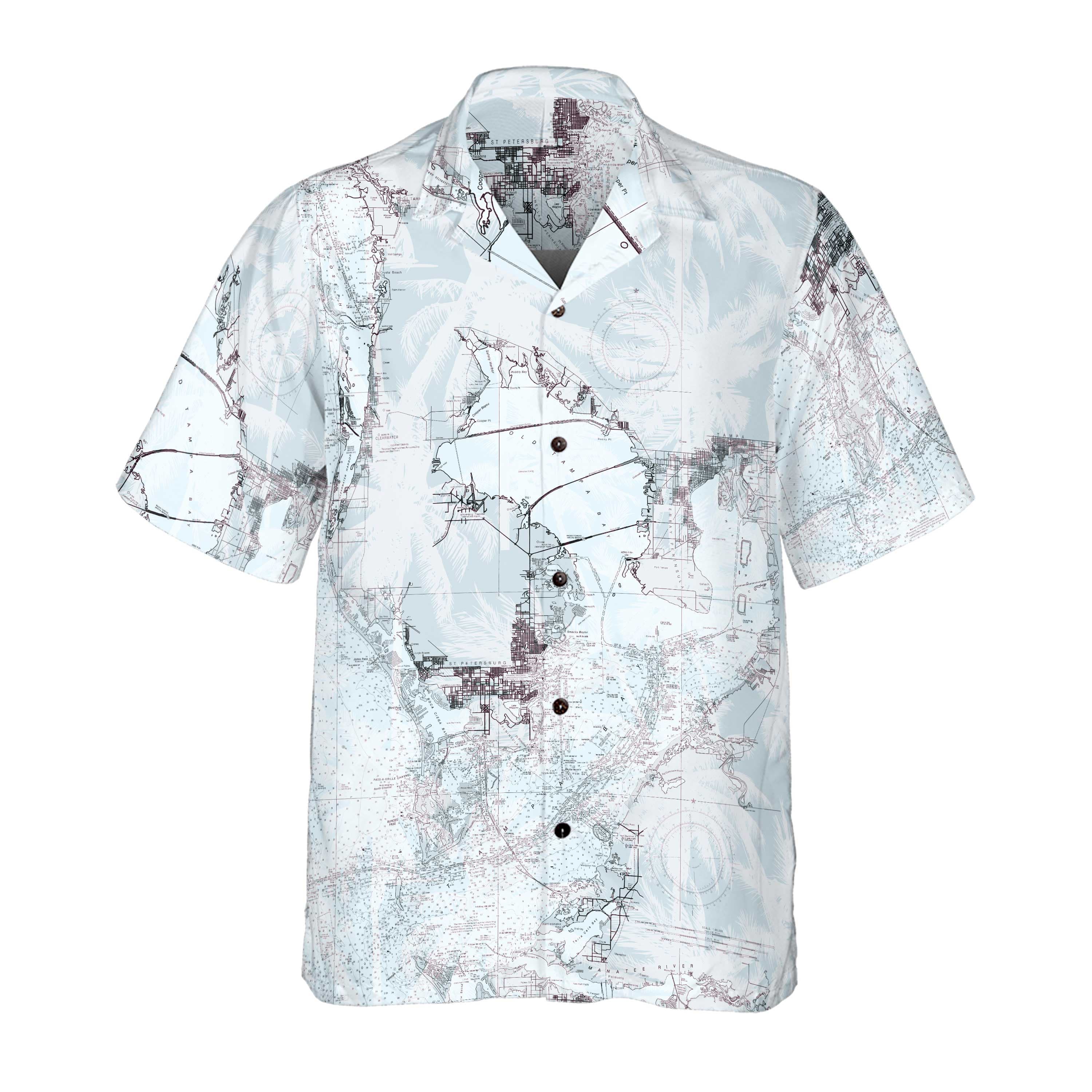 The Tampa Blue Sky Palms Coconut Button Camp Shirt